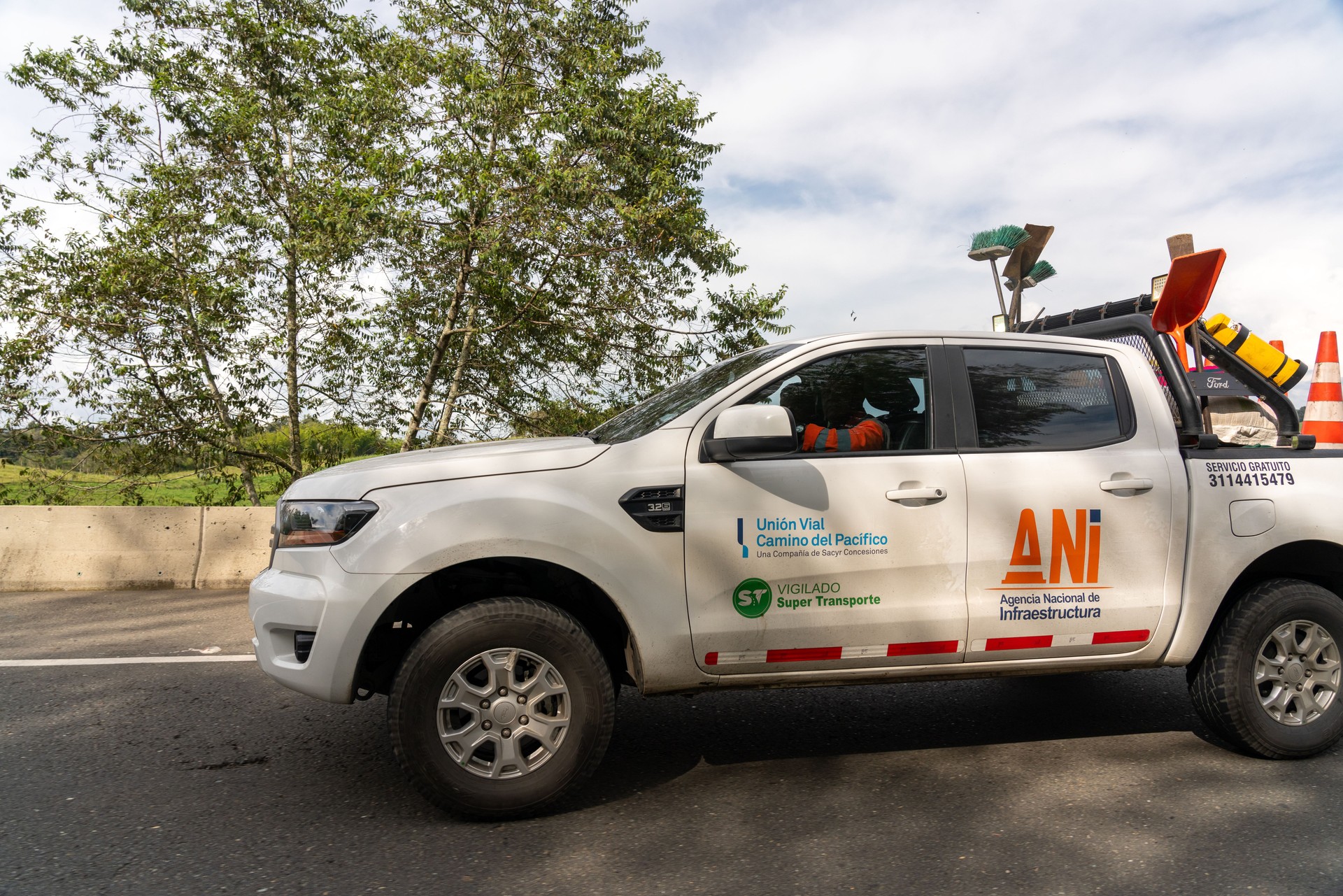 Cars used to inspect road structures on a Colombian highway.